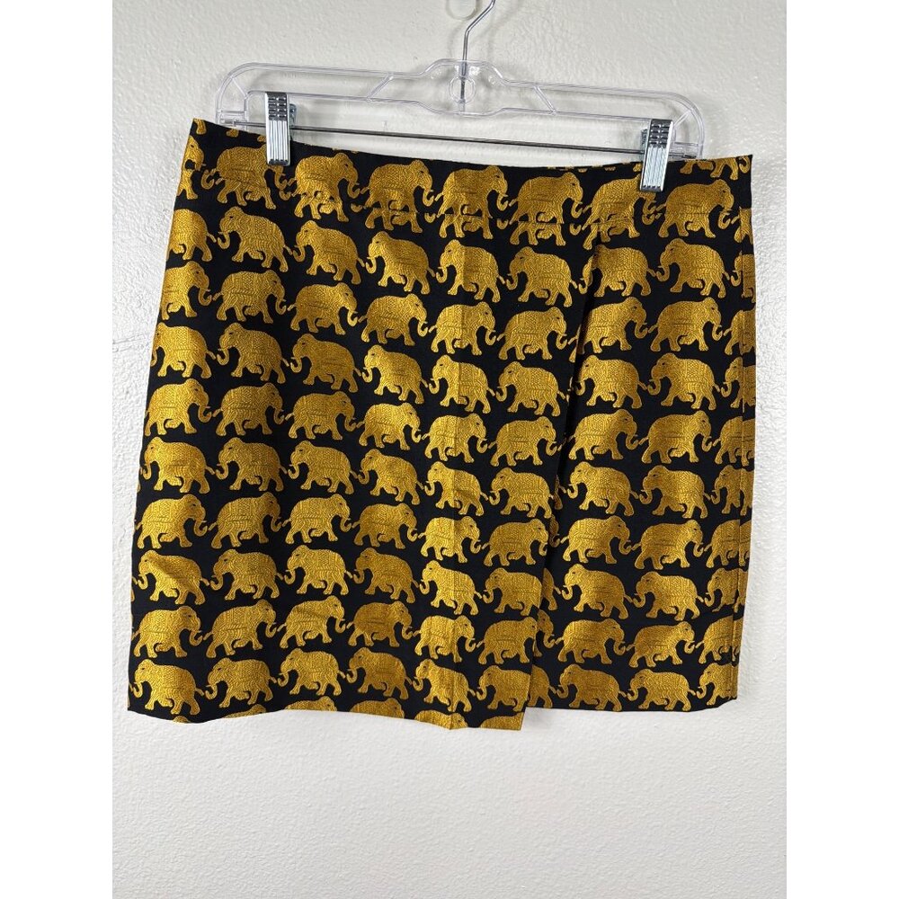 J.Crew Gold Elephant Print Mini Skirt Metallic Black Preppy Lined Altered Sz 12 - Picture 12 of 15
